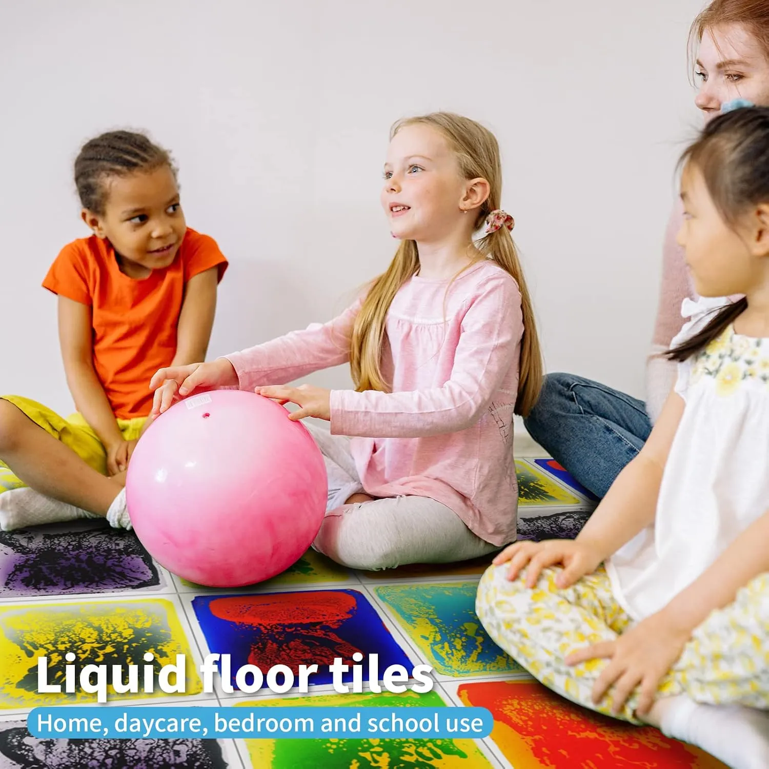 Art3d Liquid Sensory Floor Activity Tiles, 11.8"x11.8" Square, Multicolor, 6 Tiles