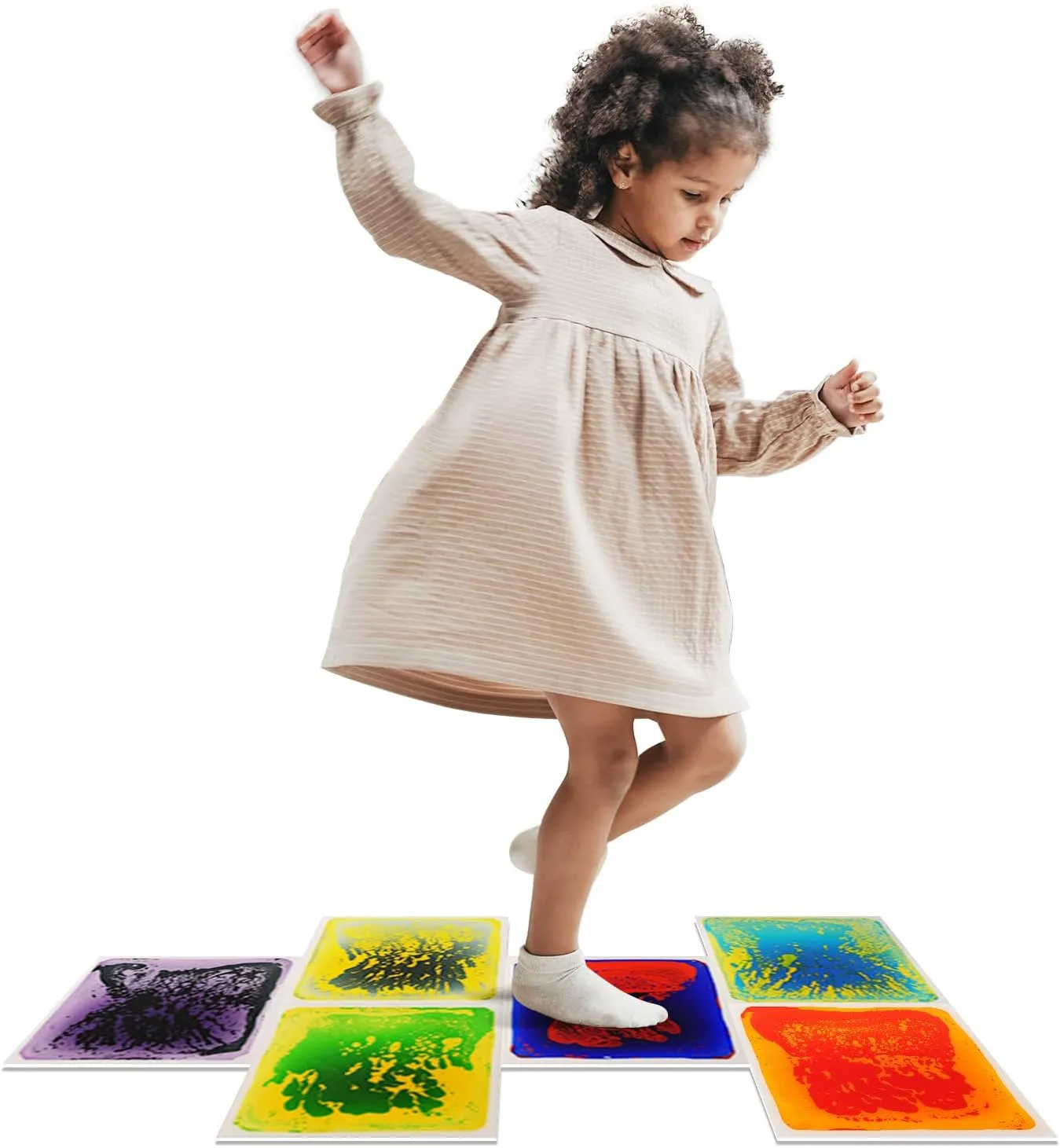 Art3d Liquid Sensory Floor Activity Tiles, 11.8"x11.8" Square, Multicolor, 6 Tiles