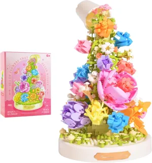 Artificial Sea of Flowers Micro Building Blocks Set with LED Light for Girls or Women (Adults or Kids Ages of 14 ) a Creative Project Gift Botanical Collection Crafts Set 1095PCS