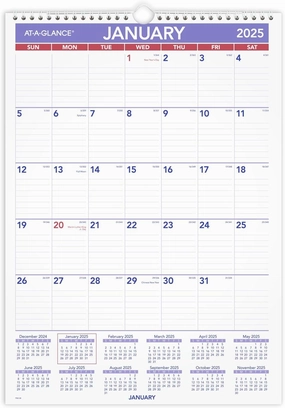 AT-A-GLANCE 2025 Wall Calendar, 12" x 17", Medium Tall (PM22825)