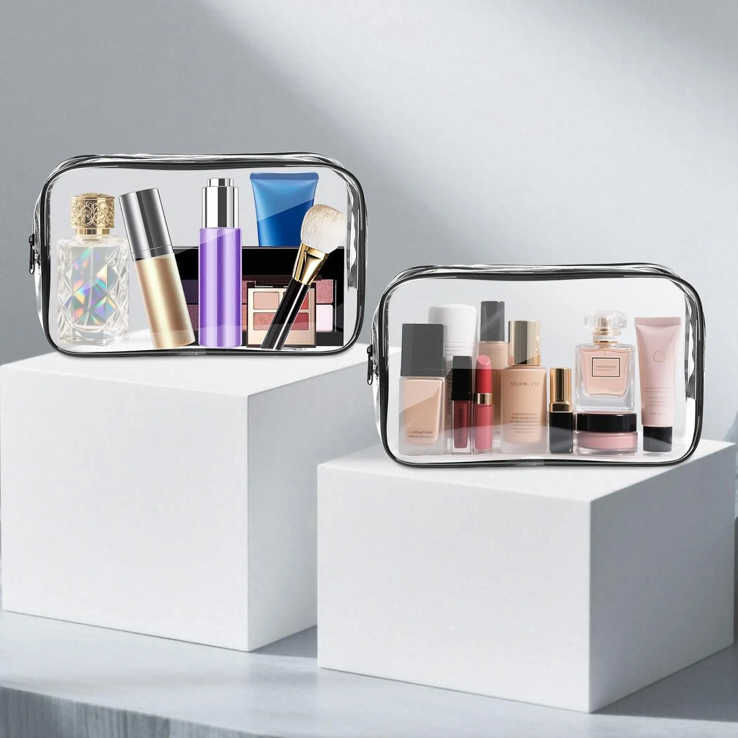 AURUZA Clear Makeup Bag, 12PCS TSA Approved Cosmetic Travel Toiletry Organizer, Quart Size Carry On Compliant, Water Resistant Airport Airline Essentials