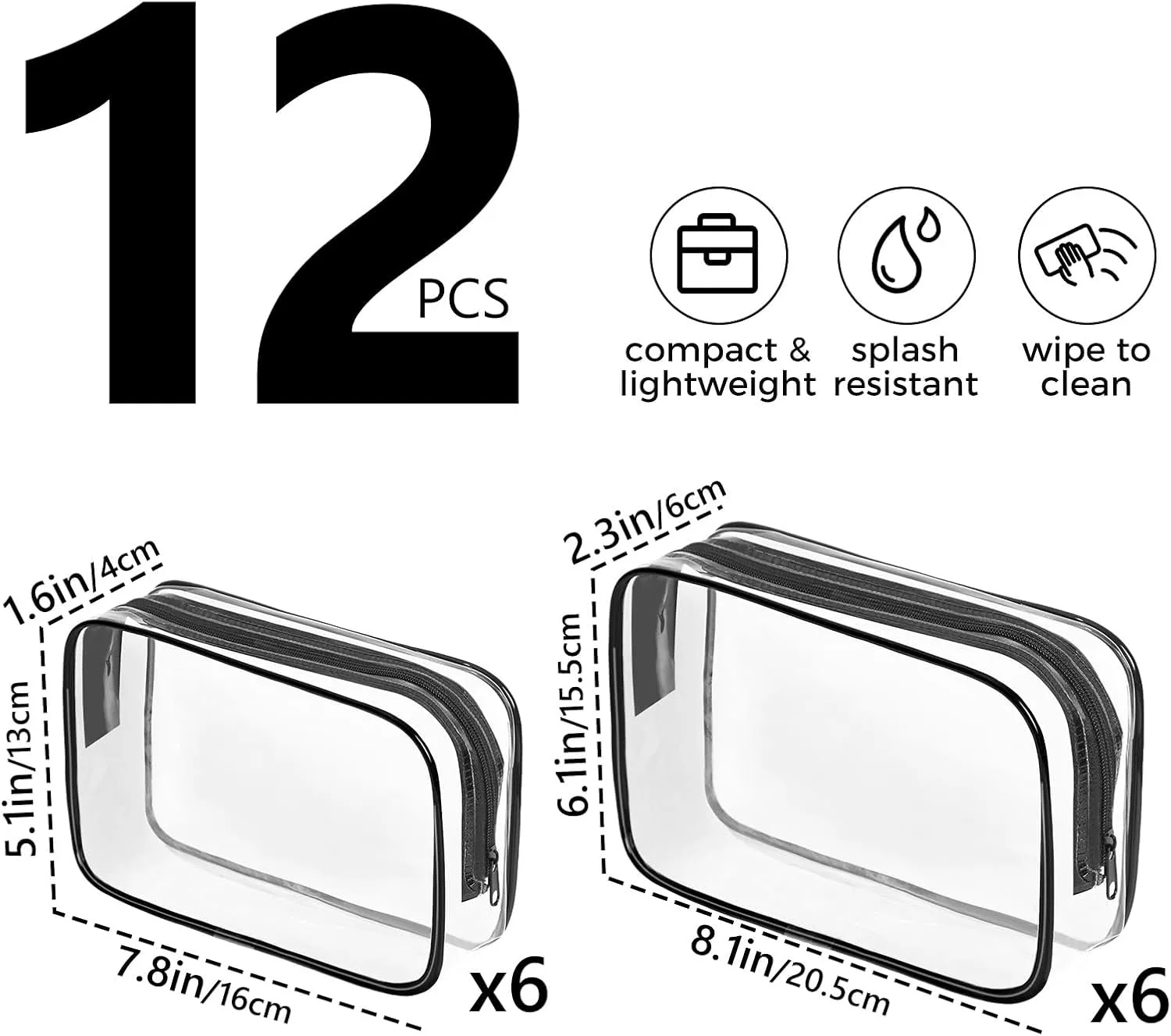 AURUZA Clear Makeup Bag, 12PCS TSA Approved Cosmetic Travel Toiletry Organizer, Quart Size Carry On Compliant, Water Resistant Airport Airline Essentials