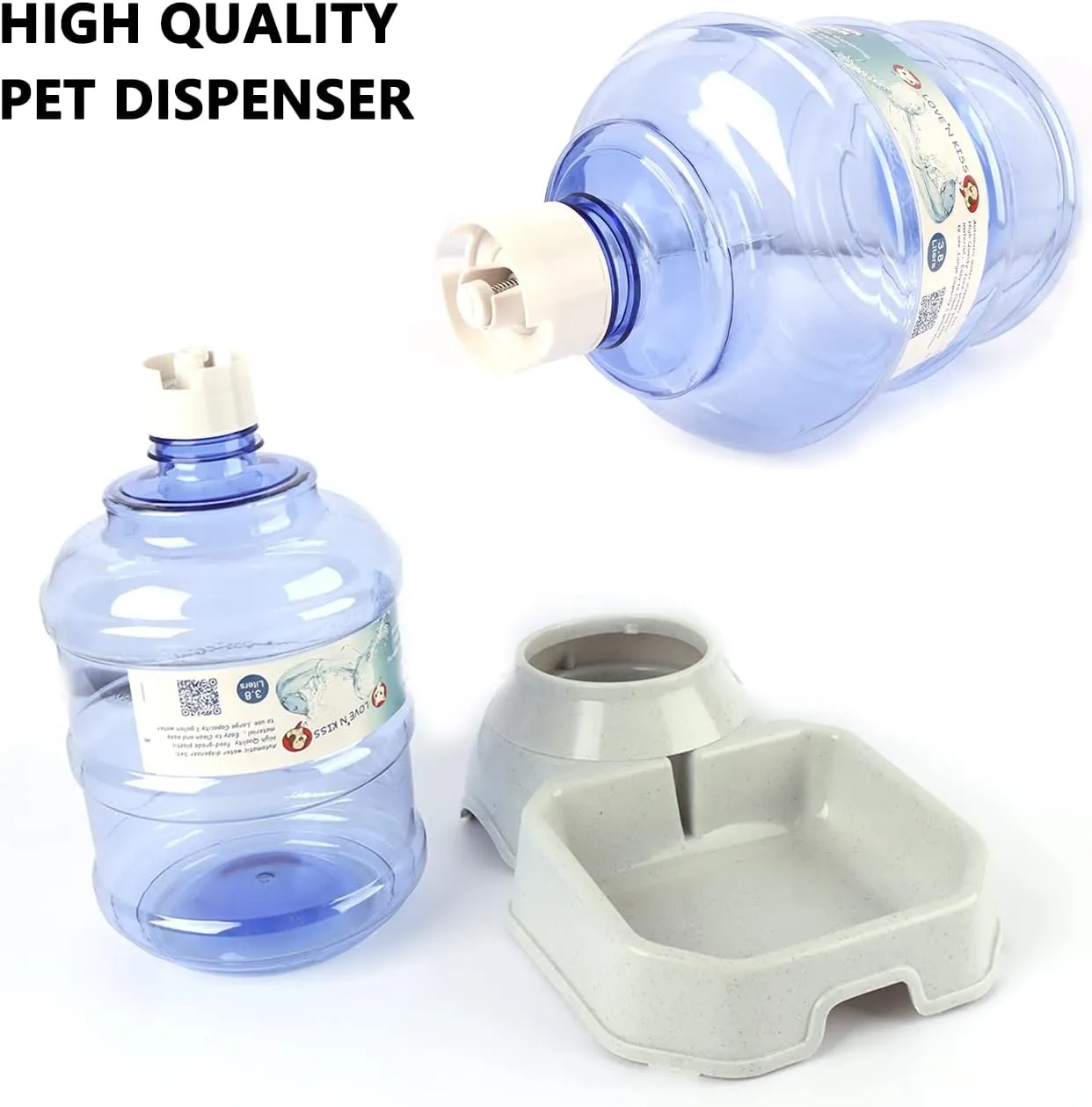 Automatic Dog Cat Water Dispenser,Gravity Multi Pet Drinking Fountain,Set with Pet Bowl for Medium Dog Puppy Kitten, 1 Gallon/ 3.8L Capacity (Waterer)