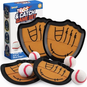 Aywewii Toss and Catch Ball Set Beginner Baseball Training Gloves Beach/Pool Toys Outdoor/Backyard Games for Toddlers and Kids Ages 3-8 Fun Gift for Boys and Girls (Black, 4 Paddles & 4 Balls)