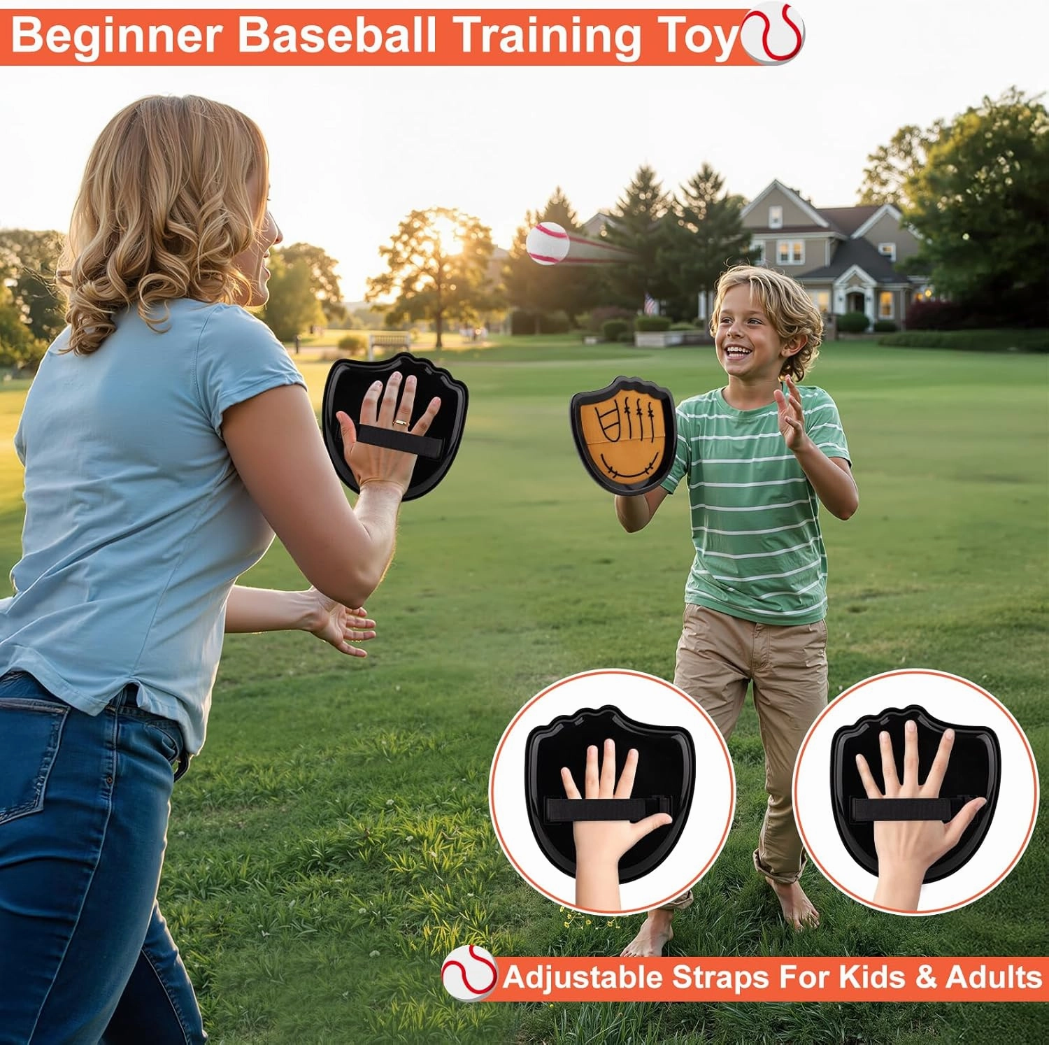 Aywewii Toss and Catch Ball Set Beginner Baseball Training Gloves Beach/Pool Toys Outdoor/Backyard Games for Toddlers and Kids Ages 3-8 Fun Gift for Boys and Girls (Black, 4 Paddles & 4 Balls)