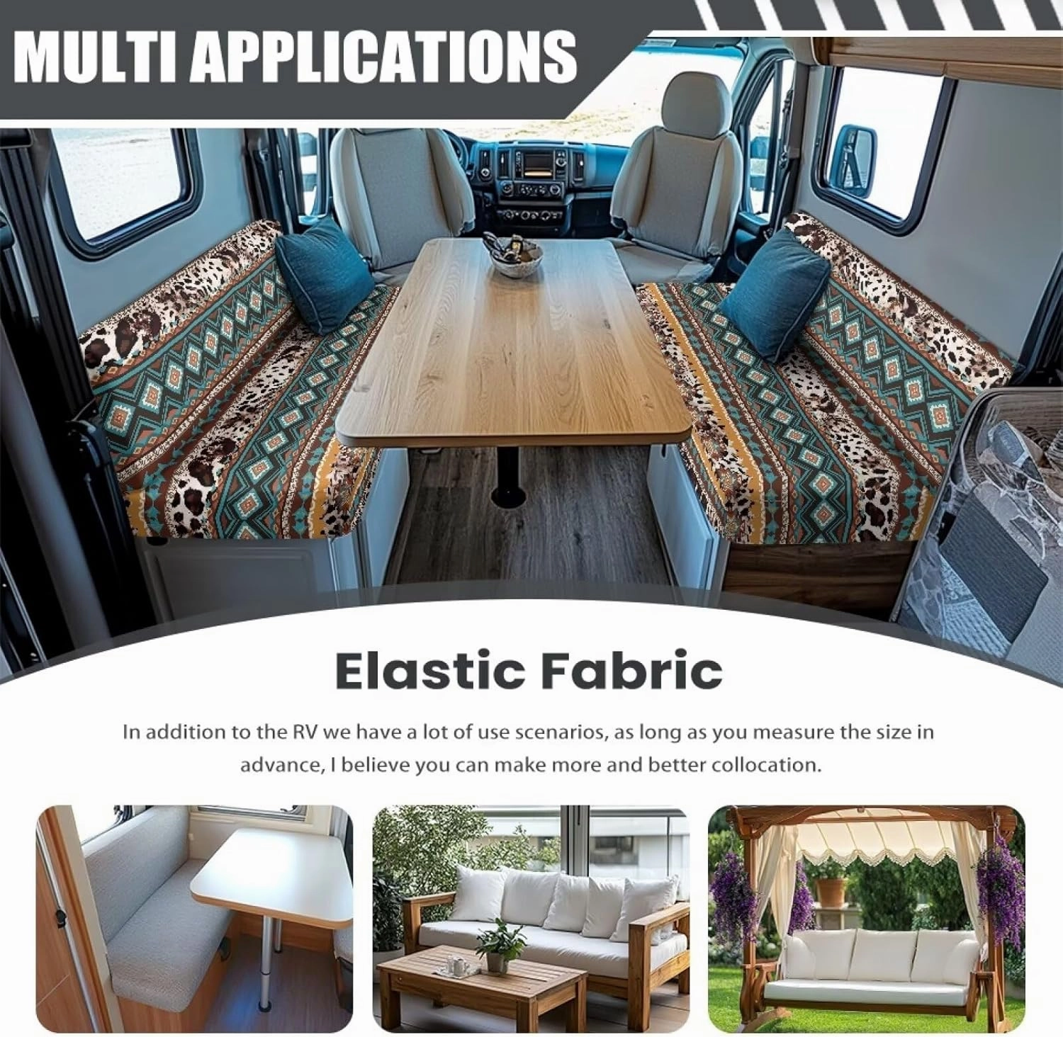 Aztec Cow Print RV Dinette Cushion Covers Brown RV Sofa Cover Set Comfortable Camper Cushion Covers Washable Slipcover Couch Cover for RV Camper Sofa Camper Accessories for Inside Decor