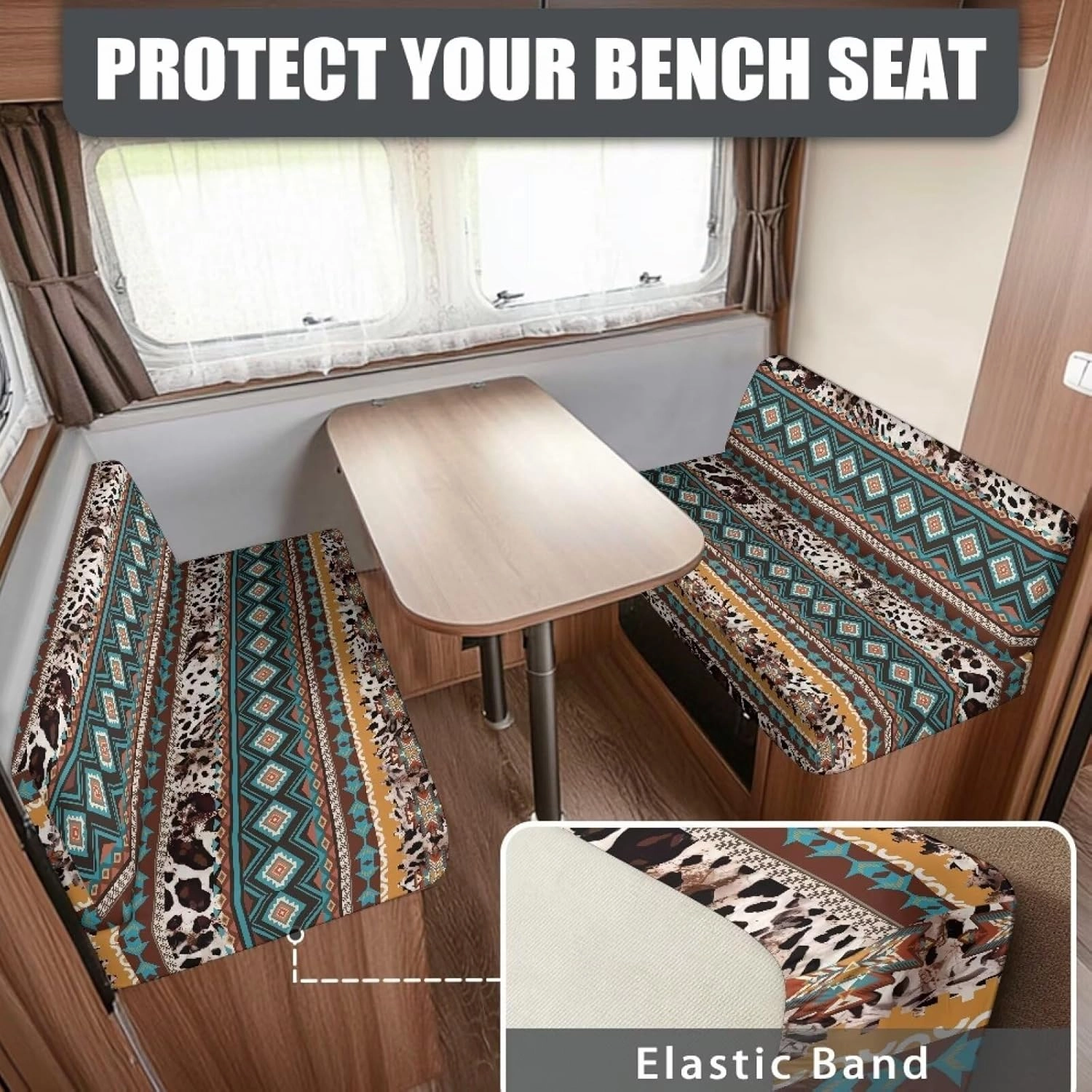 Aztec Cow Print RV Dinette Cushion Covers Brown RV Sofa Cover Set Comfortable Camper Cushion Covers Washable Slipcover Couch Cover for RV Camper Sofa Camper Accessories for Inside Decor