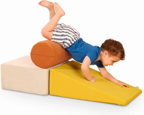 B. toys - Sensory Foam Building Blocks for Toddlers & Babies - 3-Piece Climbing Set with Cylinder, Ramp & Block - Machine Washable Covers with Easy-Grip Handles - Indoor Play Shapes for 12  Months