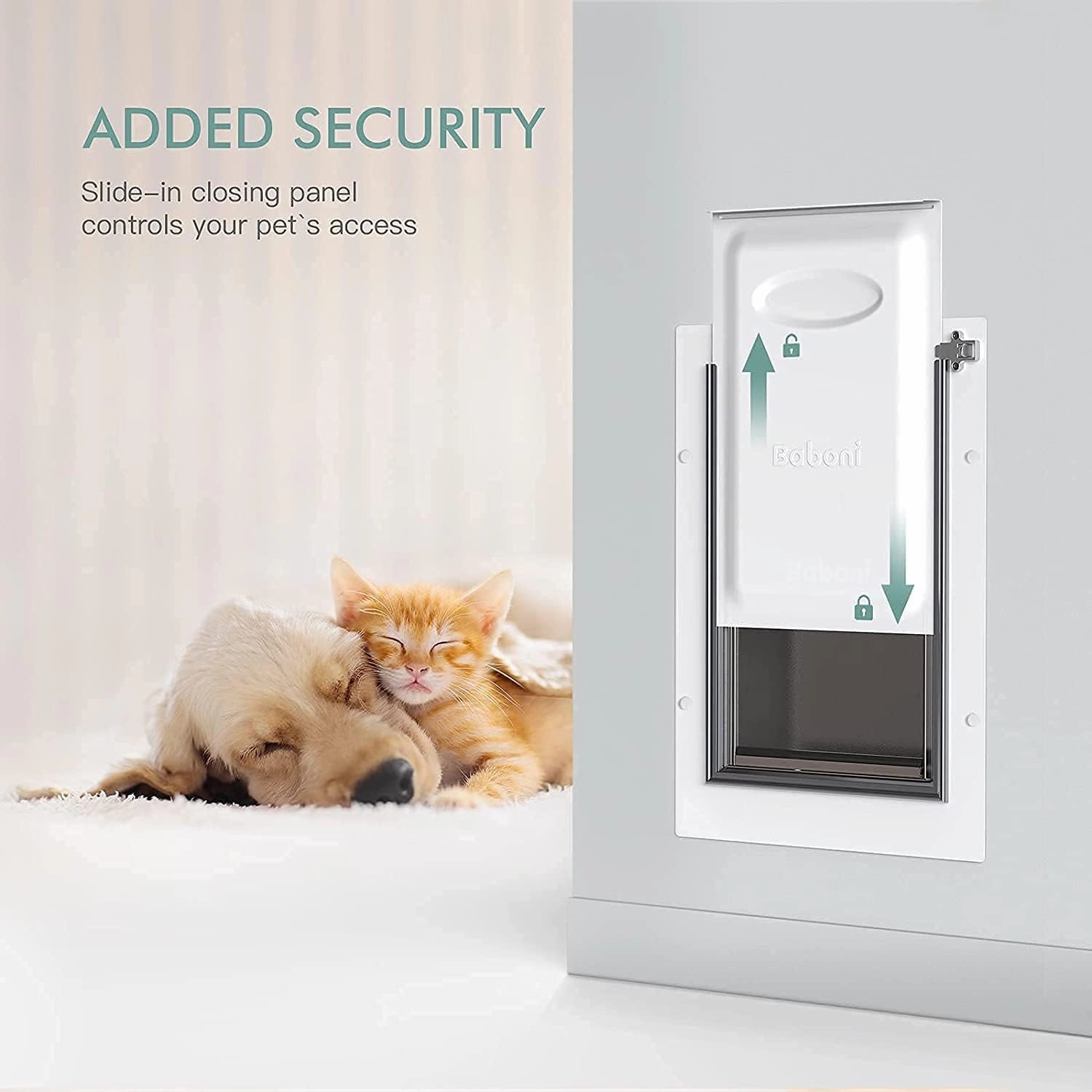 Baboni Pet Door for Wall, Steel Frame and Telescoping Tunnel, Aluminum Lock, Double Flap Dog Door and Cat Door, Strong and Durable (Pets Up to 40 Lb) -Medium