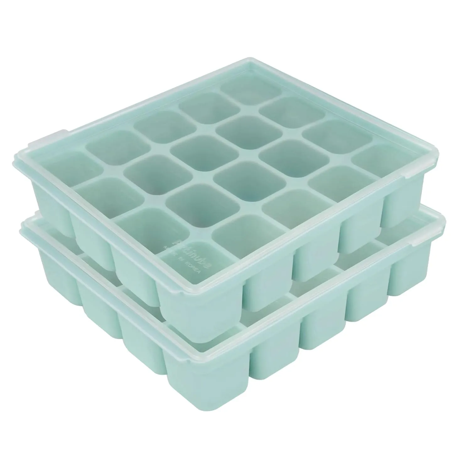 Baby Food Storage Silicone Cubes with Clip-On Lid Freezer Tray Baby Food Soups Purees Ice Safe Design Made in Korea (20cubes 0.8oz, Ocean Blue Set of 2)