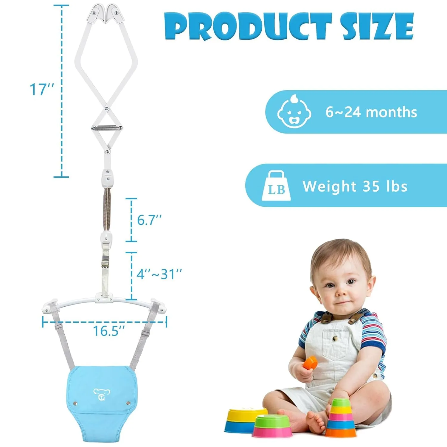 Baby Jumper, Baby Doorway Jumper with Adjustable Strap, Protable Baby Jumpers and Bouncers, Easy to Assemble, Baby Bouncer Jumper with Water Mat