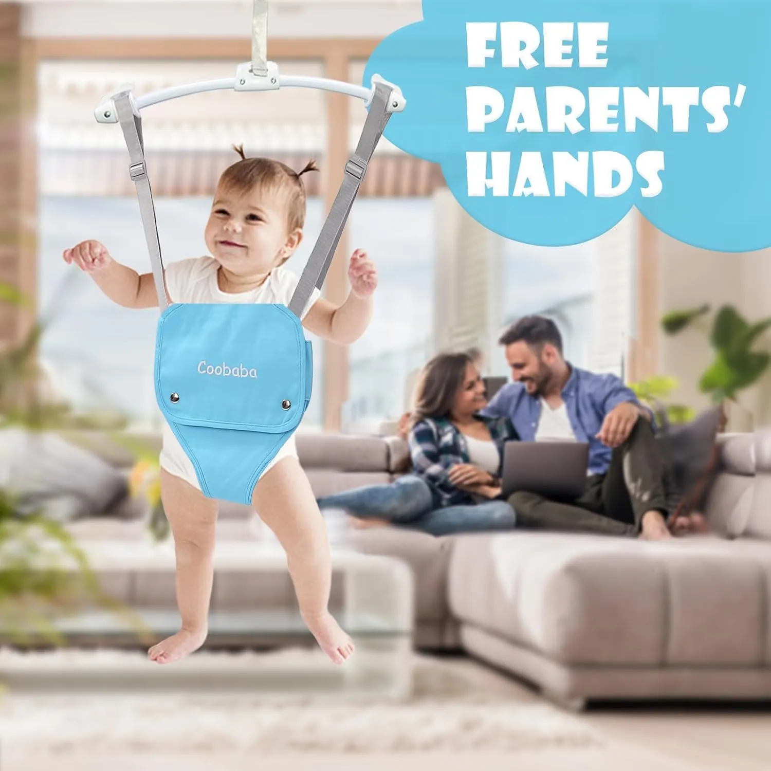 Baby Jumper, Baby Doorway Jumper with Adjustable Strap, Protable Baby Jumpers and Bouncers, Easy to Assemble, Baby Bouncer Jumper with Water Mat