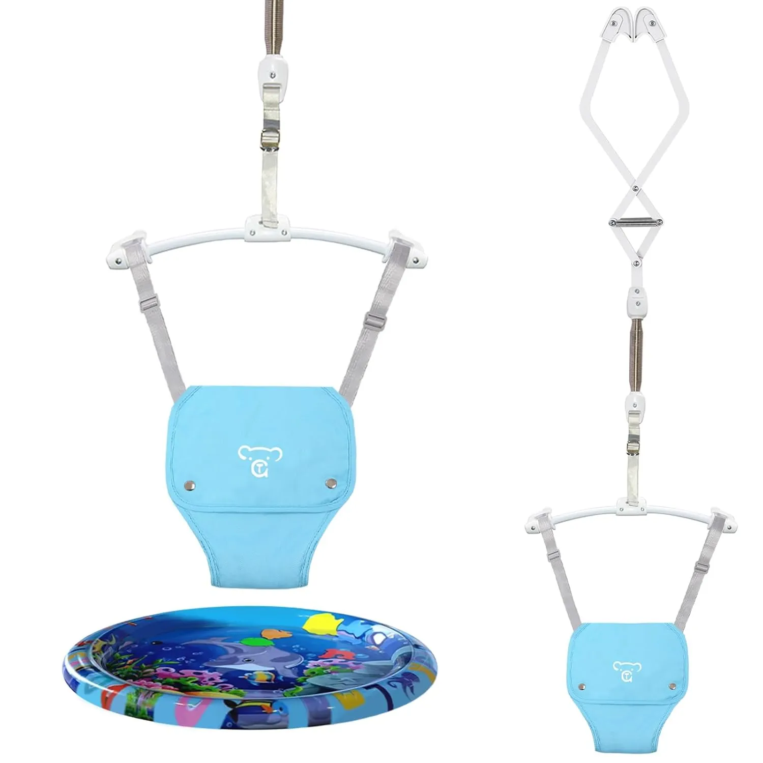 Baby Jumper, Baby Doorway Jumper with Adjustable Strap, Protable Baby Jumpers and Bouncers, Easy to Assemble, Baby Bouncer Jumper with Water Mat