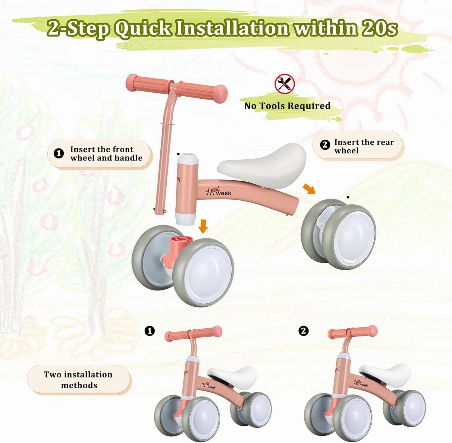Baby Balance Bike Cute Toys for 1 Year Old Boy and Girl 12-24 Months Toddler Bike Baby Walker Riding Gifts for Boys Girls No Pedal Infant 4 Wheels Baby's First Birthday Gift (Pink)