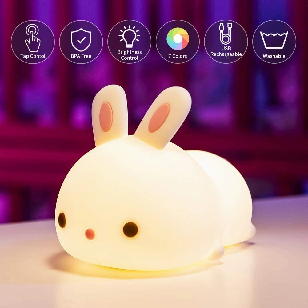 Baby Night Light Lamp, 16 Colors Rechargeable Bunny Lamp for Bedroom, Cute Stuff for Teen Girls Toddler Night Lights for Kids Room, Gifts