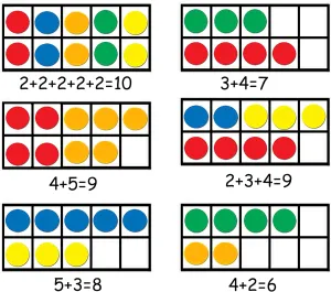 BAIVYLE Giant Magnetic Ten Frame Set 5 Ten Frames and 55 Magnetic Math Counters Math Manipulatives Games for Kids, Classroom Toys for Kindergarten Learning Materials Homeschool Supplies