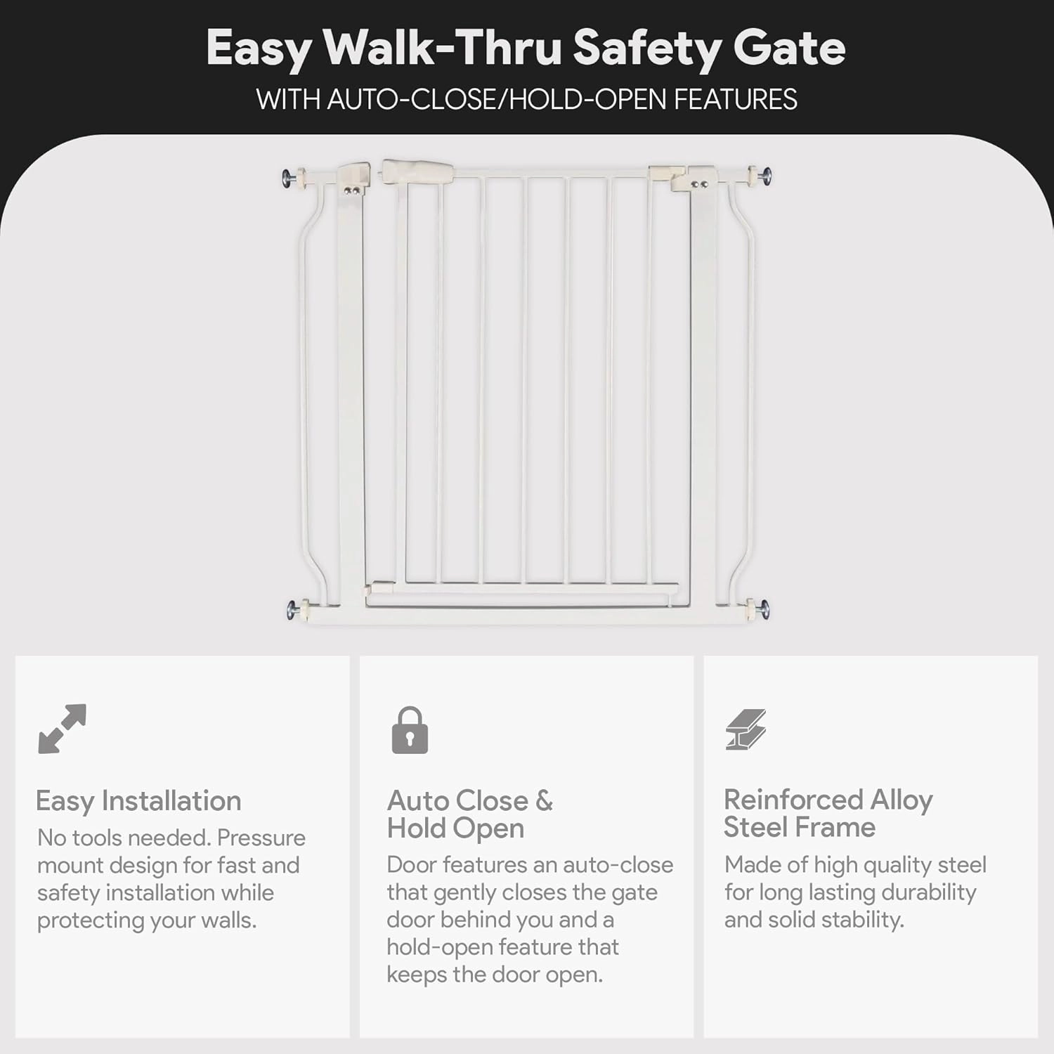 BalanceFrom Walk-Thru Safety Gate for Baby and Pets, Child Proof Fence for Doorways, Stairways, Hallways, 29.1" to 33.8" Opening, 30" Height, White