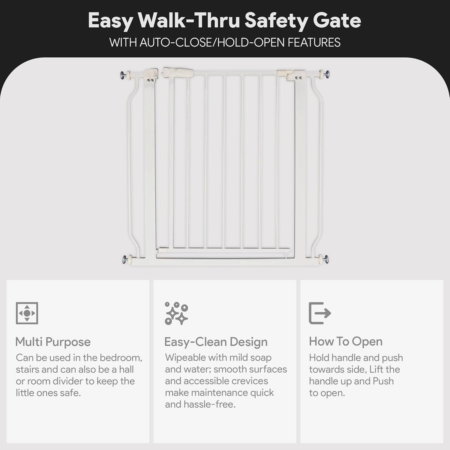 BalanceFrom Walk-Thru Safety Gate for Baby and Pets, Child Proof Fence for Doorways, Stairways, Hallways, 29.1" to 33.8" Opening, 30" Height, White