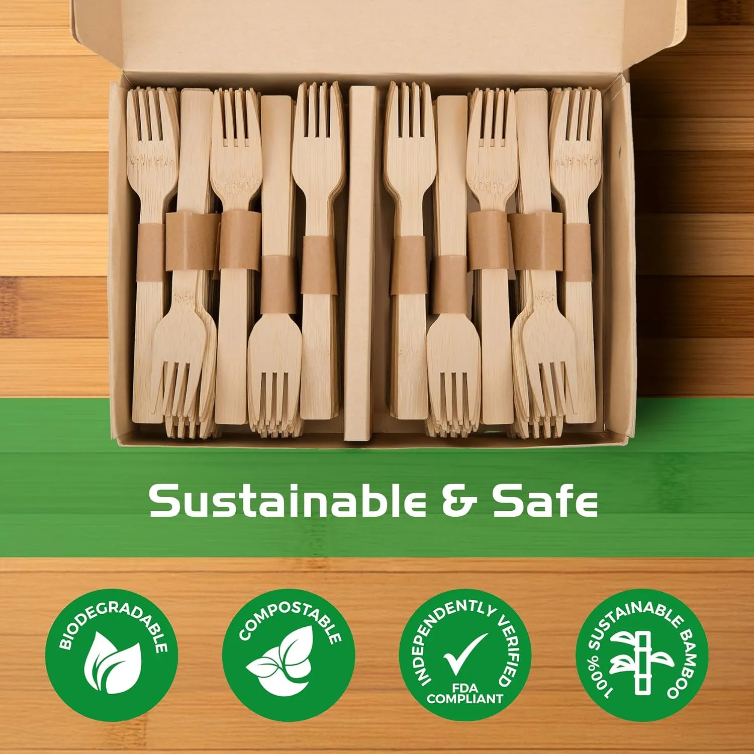 Bamboo Utensils – 200 Pack Disposable Bamboo Forks | Splinter-Free Wood Compostable Silverware Alternative | Biodegradable Eco Friendly Wood Forks Substitute | Sustainable Utensils Set