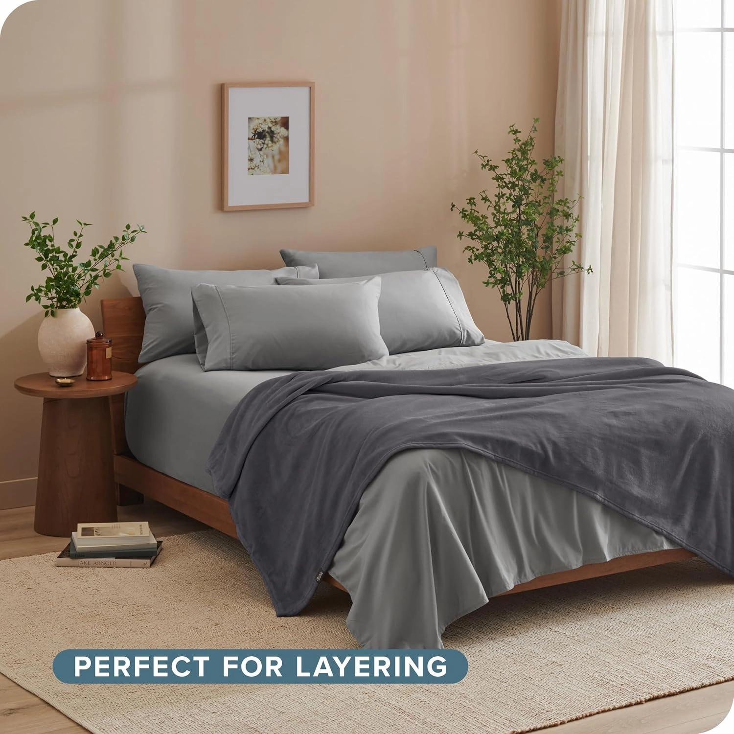 Bare Home Fleece Blanket - Full/Queen - Light Grey - Lightweight Throw for Bed, Sofa, Couch, Movie Night, Camping, and Travel - Microplush - Cabin Blanket (Full/Queen, Forged Iron Grey)