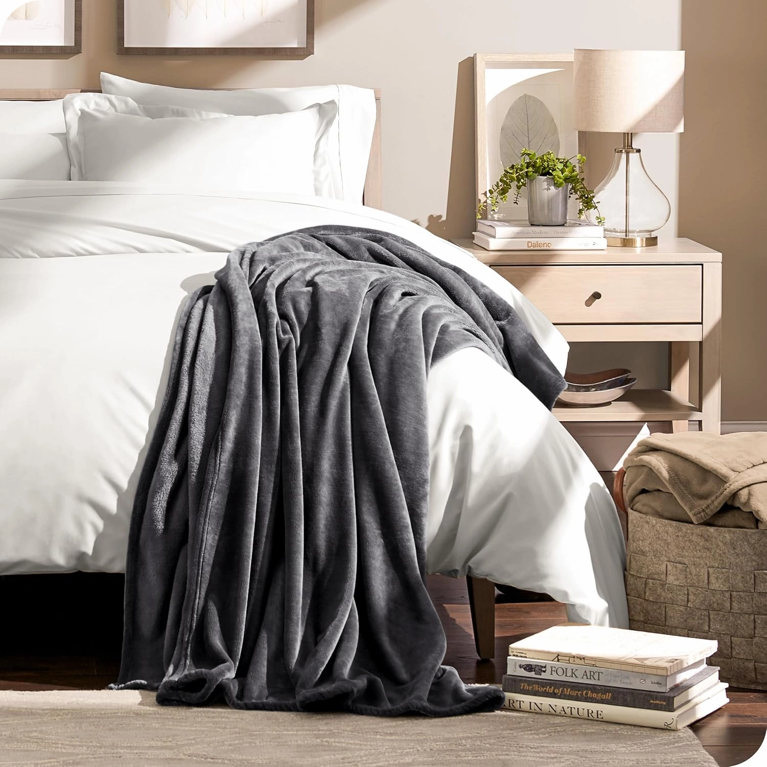 Bare Home Fleece Blanket - Full/Queen - Light Grey - Lightweight Throw for Bed, Sofa, Couch, Movie Night, Camping, and Travel - Microplush - Cabin Blanket (Full/Queen, Forged Iron Grey)