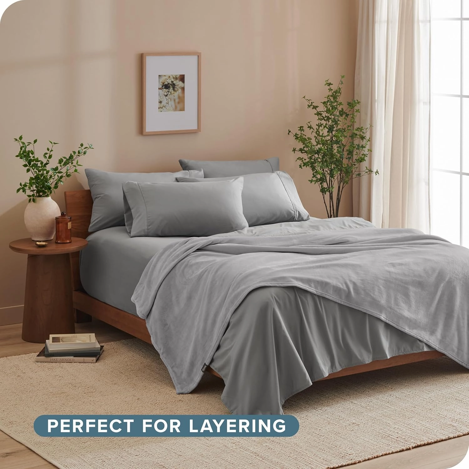Bare Home Fleece Microplush Blanket - Full/Queen - Lightweight Throw for Bed, Sofa, Couch, Movie Night, Camping, and Travel - Cabin Blanket (Full/Queen, Light Grey)