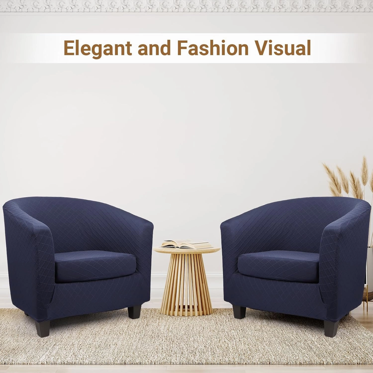 Barrel Chair Slipcover, 2 Piece Club Chair Slipcover with Chair Cushion Cover, Soft Stretch Tub Chair Slipcover with Arms Washable Furniture Protector for Living Room Office Hotel