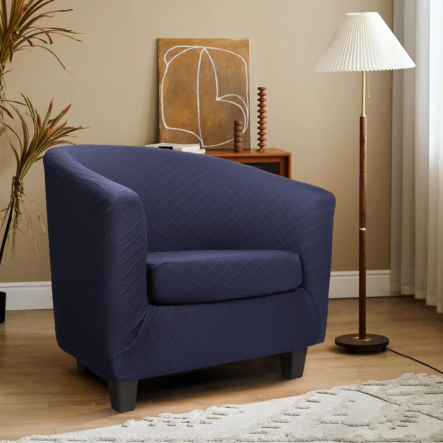 Barrel Chair Slipcover, 2 Piece Club Chair Slipcover with Chair Cushion Cover, Soft Stretch Tub Chair Slipcover with Arms Washable Furniture Protector for Living Room Office Hotel