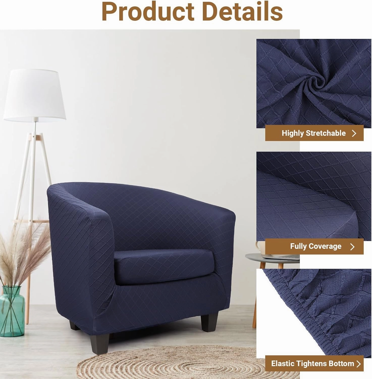 Barrel Chair Slipcover, 2 Piece Club Chair Slipcover with Chair Cushion Cover, Soft Stretch Tub Chair Slipcover with Arms Washable Furniture Protector for Living Room Office Hotel