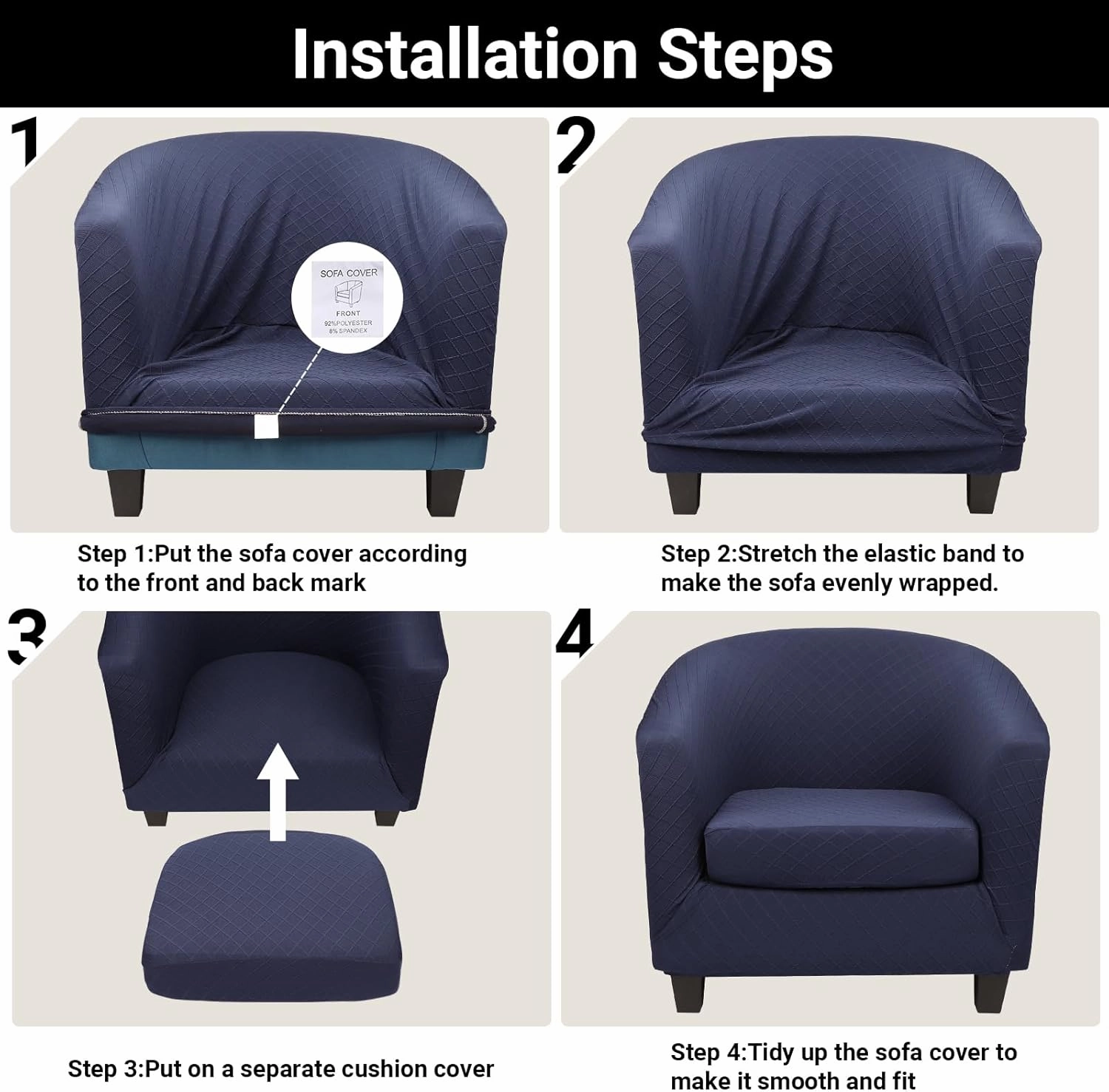 Barrel Chair Slipcover, 2 Piece Club Chair Slipcover with Chair Cushion Cover, Soft Stretch Tub Chair Slipcover with Arms Washable Furniture Protector for Living Room Office Hotel