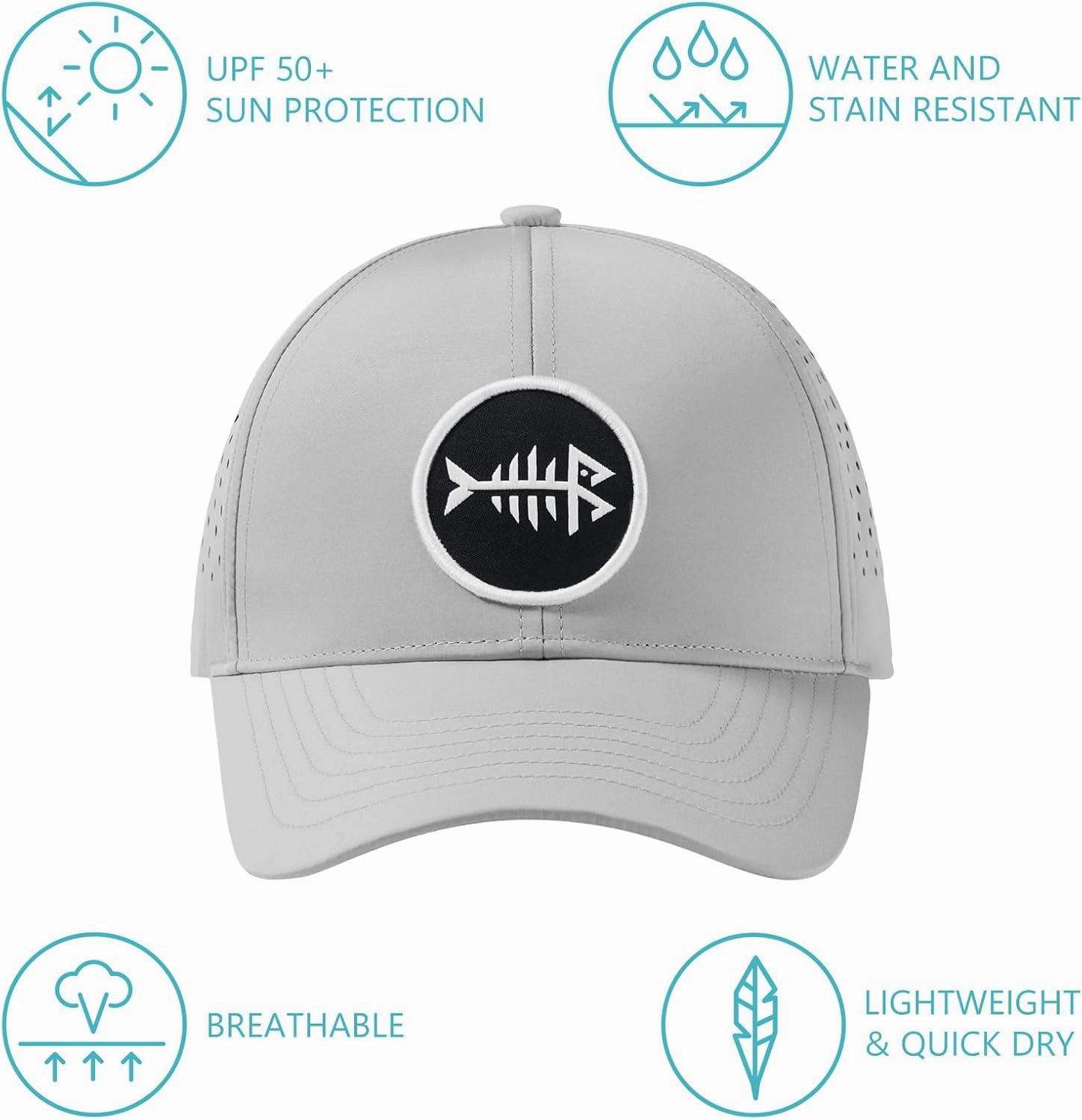 BASSDASH UPF 50  Quick Dry Baseball Cap Water Resistant Laser Cut Mesh Snapback Hat for Men Women Fishing Hiking FH14