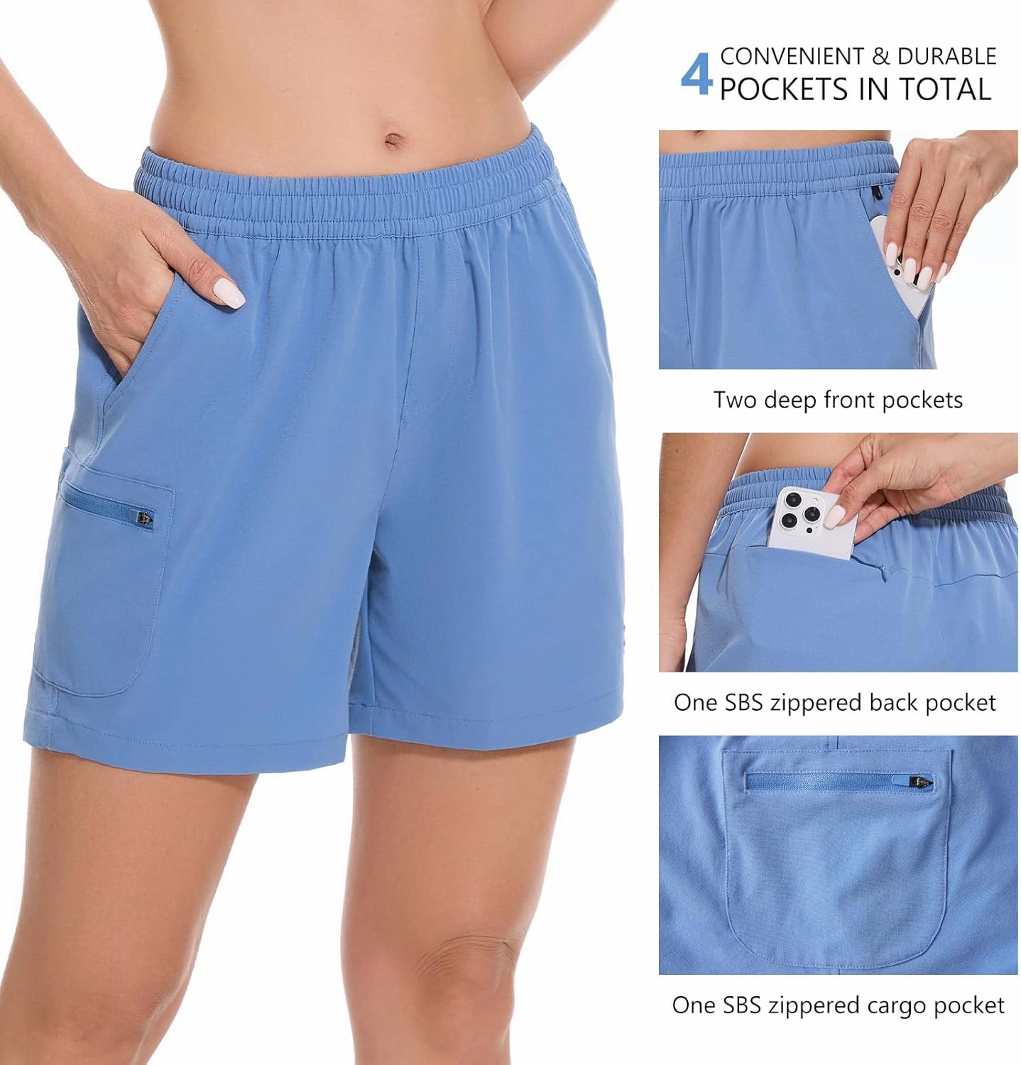 BASSDASH Women’s 5” Fishing Hiking Quick Dry Cargo Shorts with Zipper Pockets UPF 50  Water Resistant Summer Casual Shorts