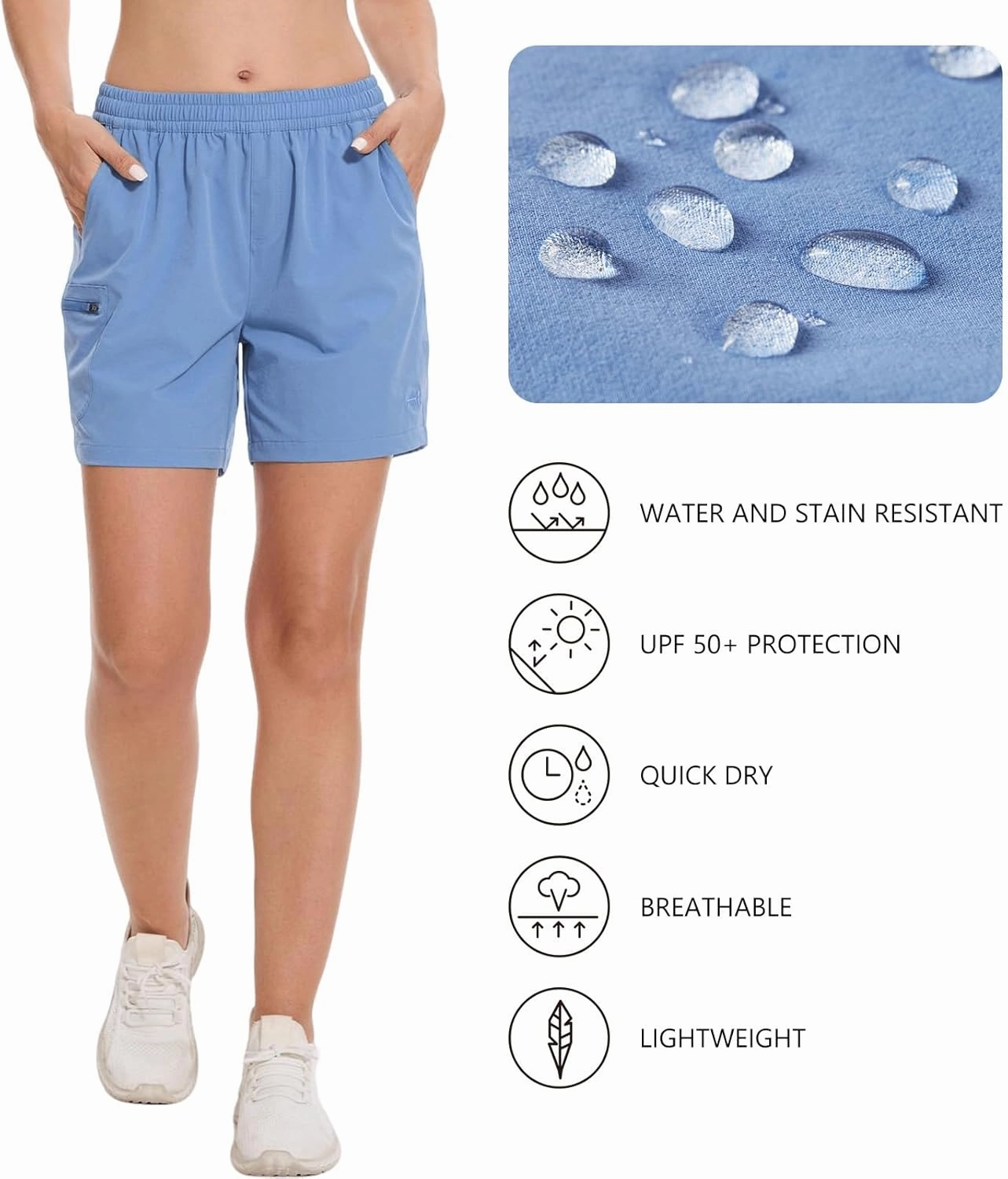 BASSDASH Women’s 5” Fishing Hiking Quick Dry Cargo Shorts with Zipper Pockets UPF 50  Water Resistant Summer Casual Shorts