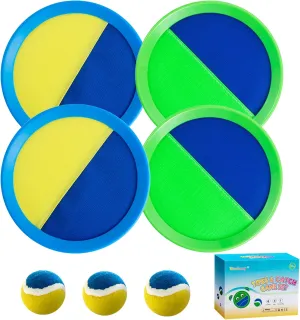 Beach Toys - Outdoor Games for Kids, Toss and Catch Ball Set with 4 Paddles 3 Balls, Toys for 3 4 5 6 7 8  Year Old Boys Girls Christmas Birthday Gifts (Blue and Green)