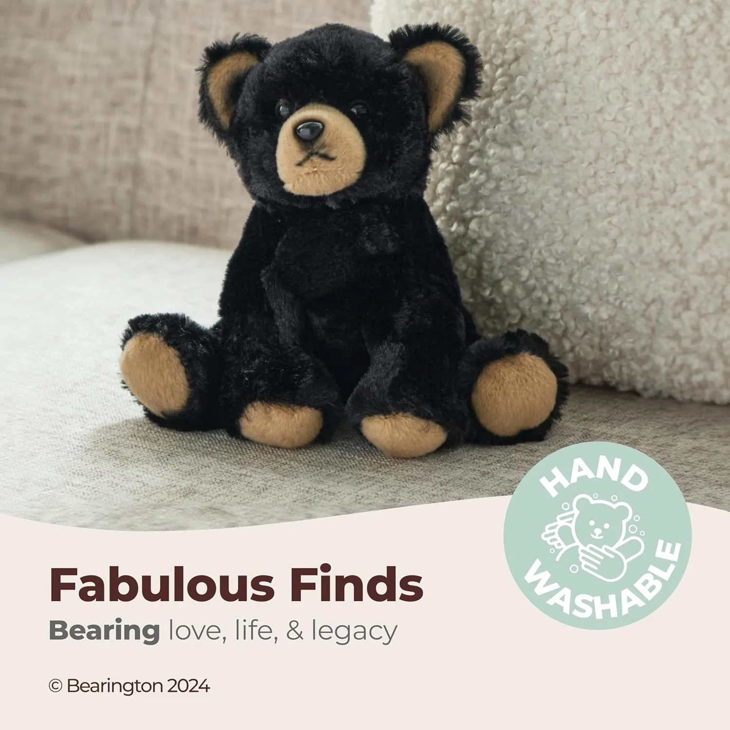 Bearington Lil' Huck Small Plush Stuffed Animal Black Bear, 7 Inches