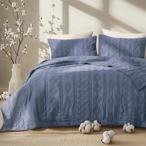 Bedsure 100% Cotton Quilt Set - Lightweight King Bedspread, Navy Blue Cozy Bedding Coverlet 3-Piece with Pillow Shams in Geometric Pattern for All Season, 106x96 inches, 100% Cotton Voile