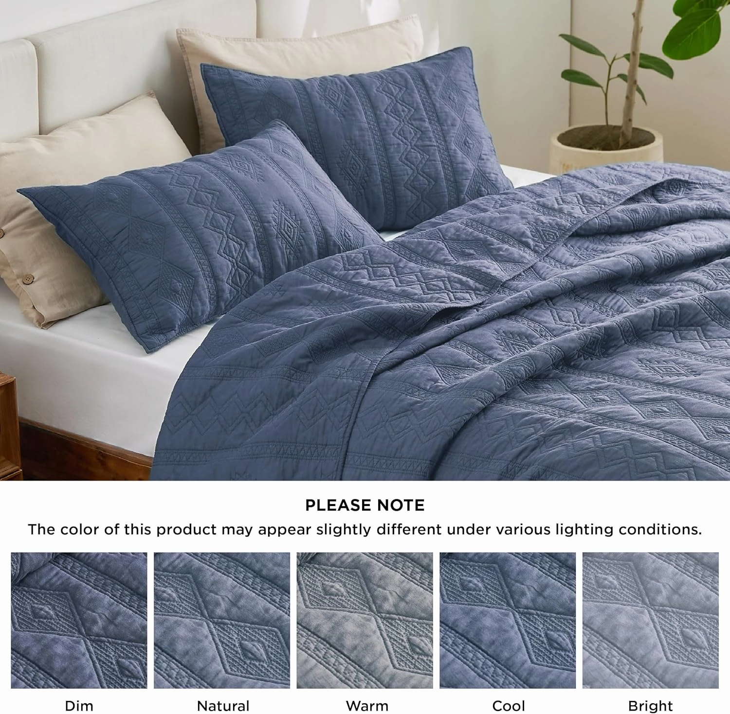Bedsure 100% Cotton Quilt Set - Lightweight King Bedspread, Navy Blue Cozy Bedding Coverlet 3-Piece with Pillow Shams in Geometric Pattern for All Season, 106x96 inches, 100% Cotton Voile