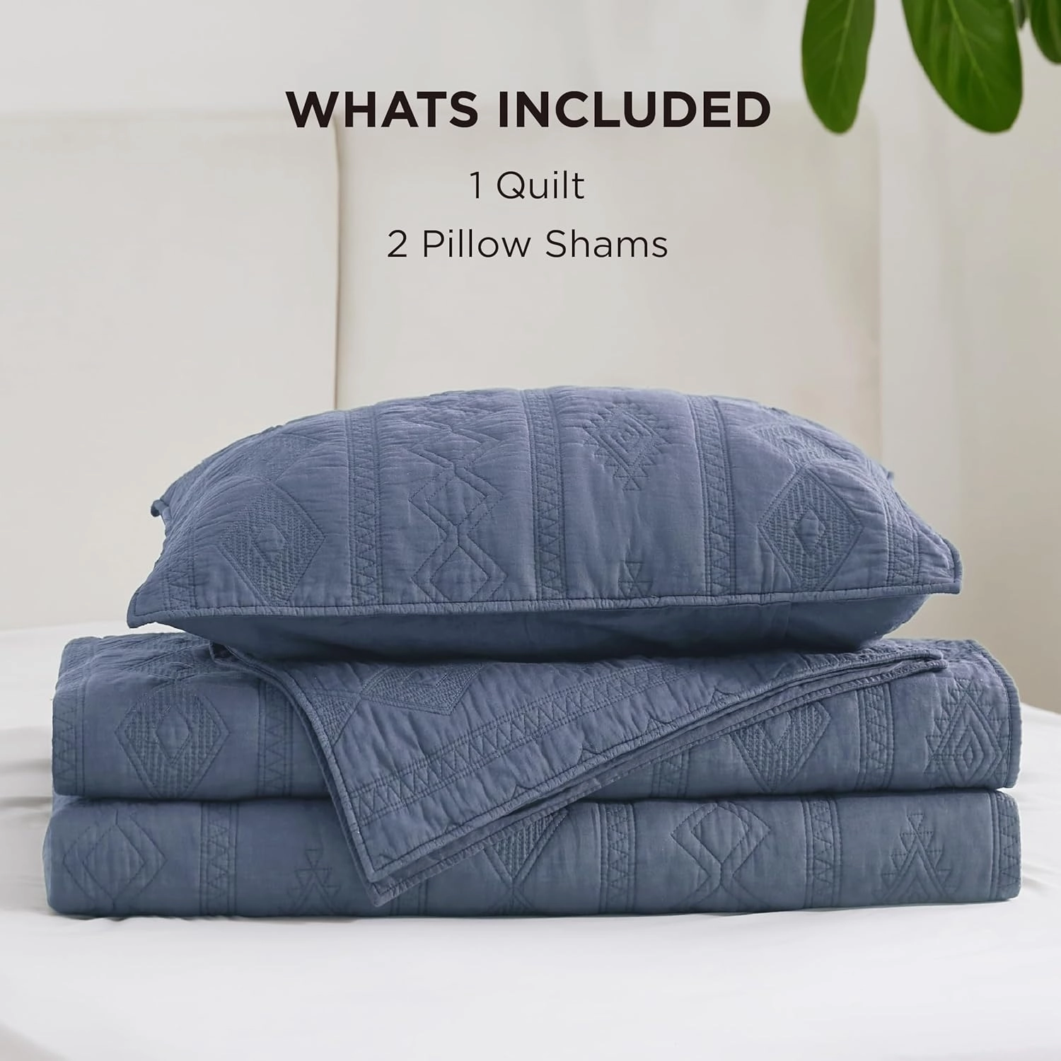 Bedsure 100% Cotton Quilt Set - Lightweight King Bedspread, Navy Blue Cozy Bedding Coverlet 3-Piece with Pillow Shams in Geometric Pattern for All Season, 106x96 inches, 100% Cotton Voile