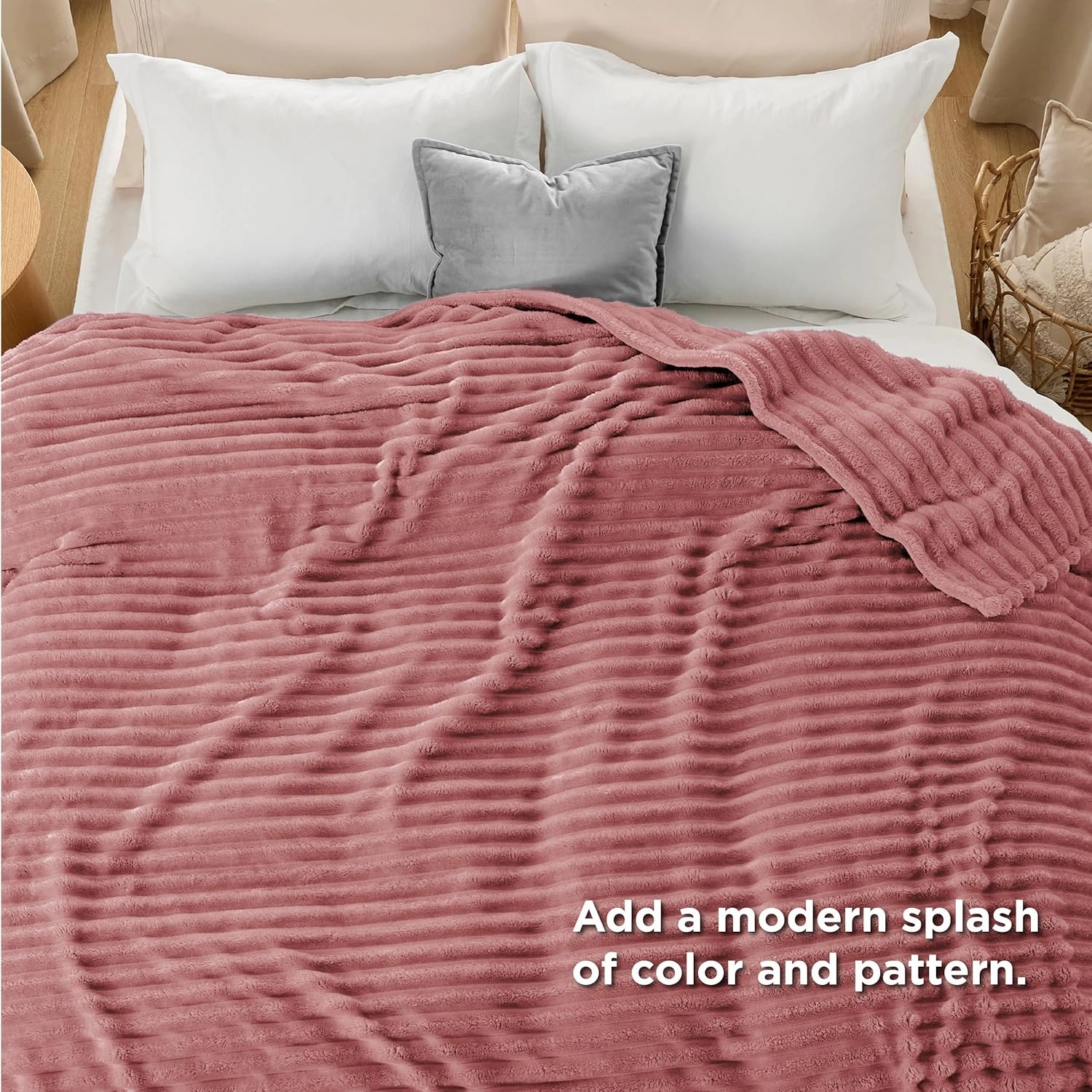 Bedsure Brick Dust Fleece Queen Blanket for Couch - GentleSoft Cozy Soft Blankets for Women, Cute Small Throws for Girls, 90x90 Inches