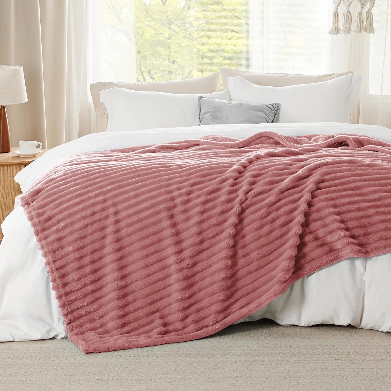 Bedsure Brick Dust Fleece Queen Blanket for Couch - GentleSoft Cozy Soft Blankets for Women, Cute Small Throws for Girls, 90x90 Inches