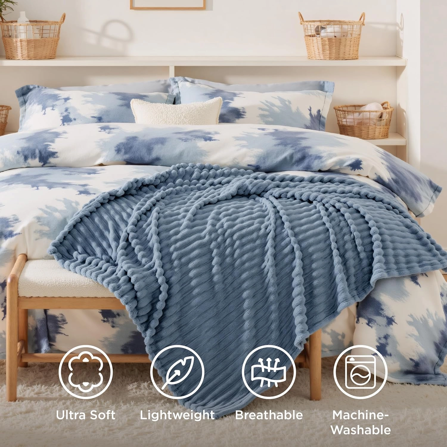 Bedsure Fall Throw Blanket for Couch - GentleSoft Cozy Soft Blankets for Women, Cute Small Throws for Girls, Ashley Blue, 50x60 Inches