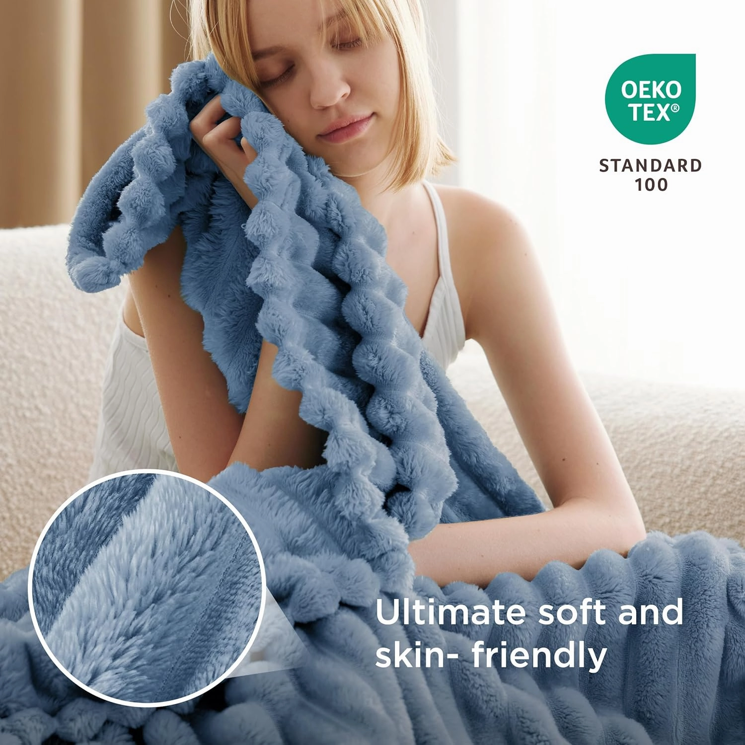 Bedsure Fall Throw Blanket for Couch - GentleSoft Cozy Soft Blankets for Women, Cute Small Throws for Girls, Ashley Blue, 50x60 Inches