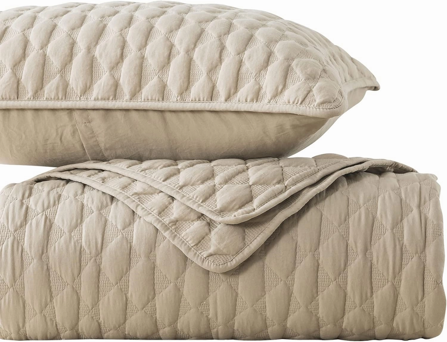 Beige Quilt King Size Bedding Sets with Pillow Shams, Lightweight Soft Bedspread Coverlet, Quilted Blanket Thin Comforter Bed Cover, All Season Summer Spring, Tan Cream, 3 Pieces, 104x90 inches