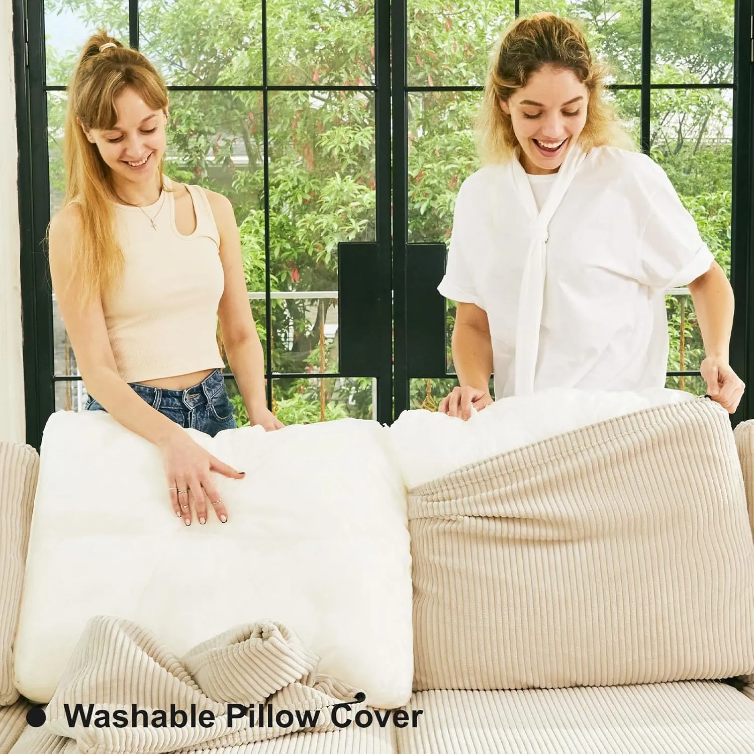 Belffin Modular Sectional Sleeper Sofa with Storage Seat 6 Seat Sleeper Sofa Bed Corduroy Convertible Sectional Couch with Reversible Chaise Beige Modular Couch for Living Room