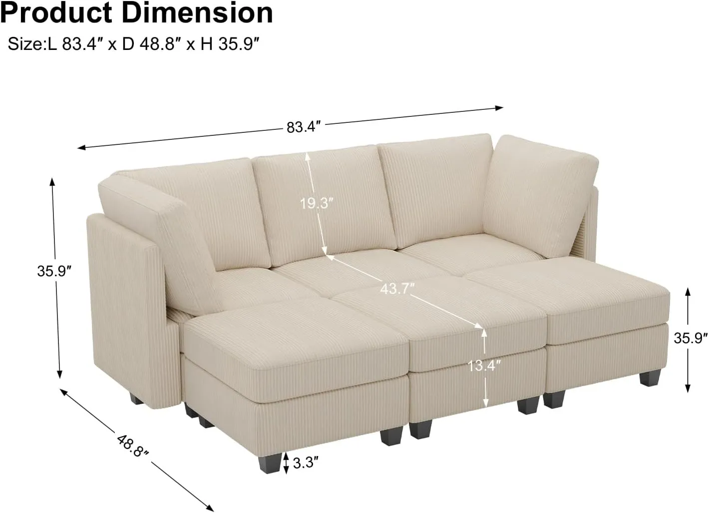 Belffin Modular Sectional Sleeper Sofa with Storage Seat 6 Seat Sleeper Sofa Bed Corduroy Convertible Sectional Couch with Reversible Chaise Beige Modular Couch for Living Room