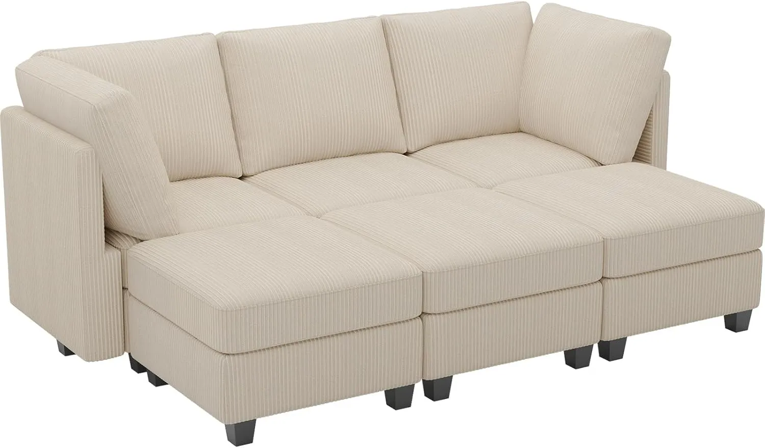 Belffin Modular Sectional Sleeper Sofa with Storage Seat 6 Seat Sleeper Sofa Bed Corduroy Convertible Sectional Couch with Reversible Chaise Beige Modular Couch for Living Room