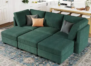 Belffin Modular Sectional Sleeper Sofa with Storage Seat 6 Seat Sleeper Sofa Bed Corduroy Sectional Couch with Reversible Chaise Green Modular Couch for Living Room