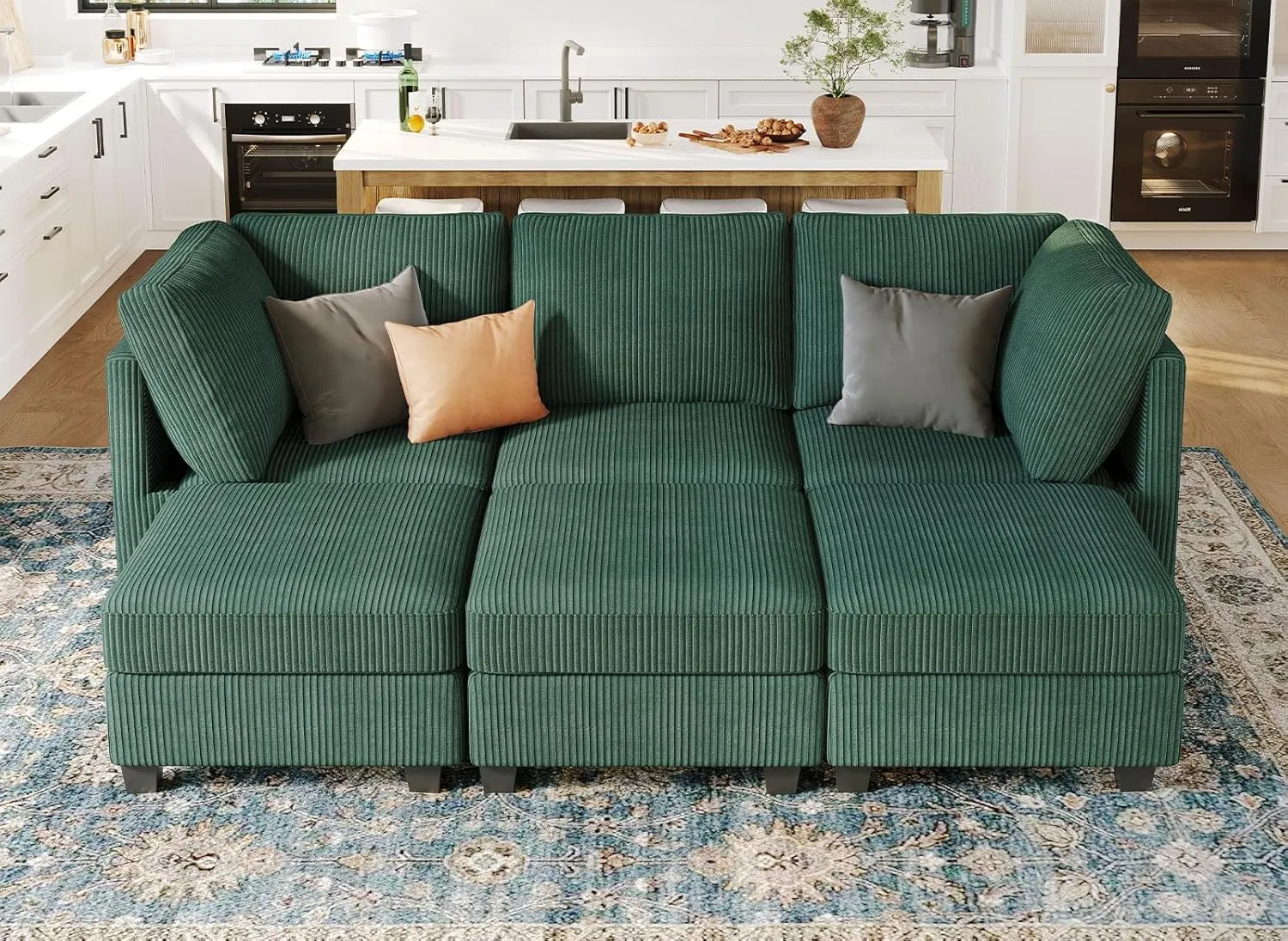 Belffin Modular Sectional Sleeper Sofa with Storage Seat 6 Seat Sleeper Sofa Bed Corduroy Sectional Couch with Reversible Chaise Green Modular Couch for Living Room