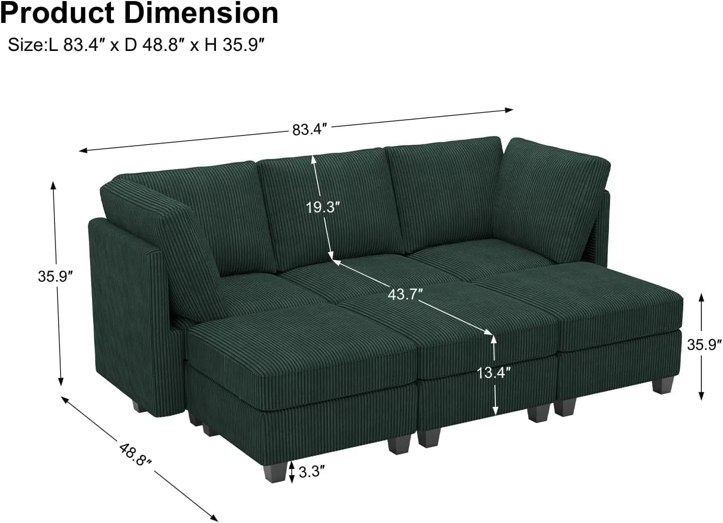 Belffin Modular Sectional Sleeper Sofa with Storage Seat 6 Seat Sleeper Sofa Bed Corduroy Sectional Couch with Reversible Chaise Green Modular Couch for Living Room
