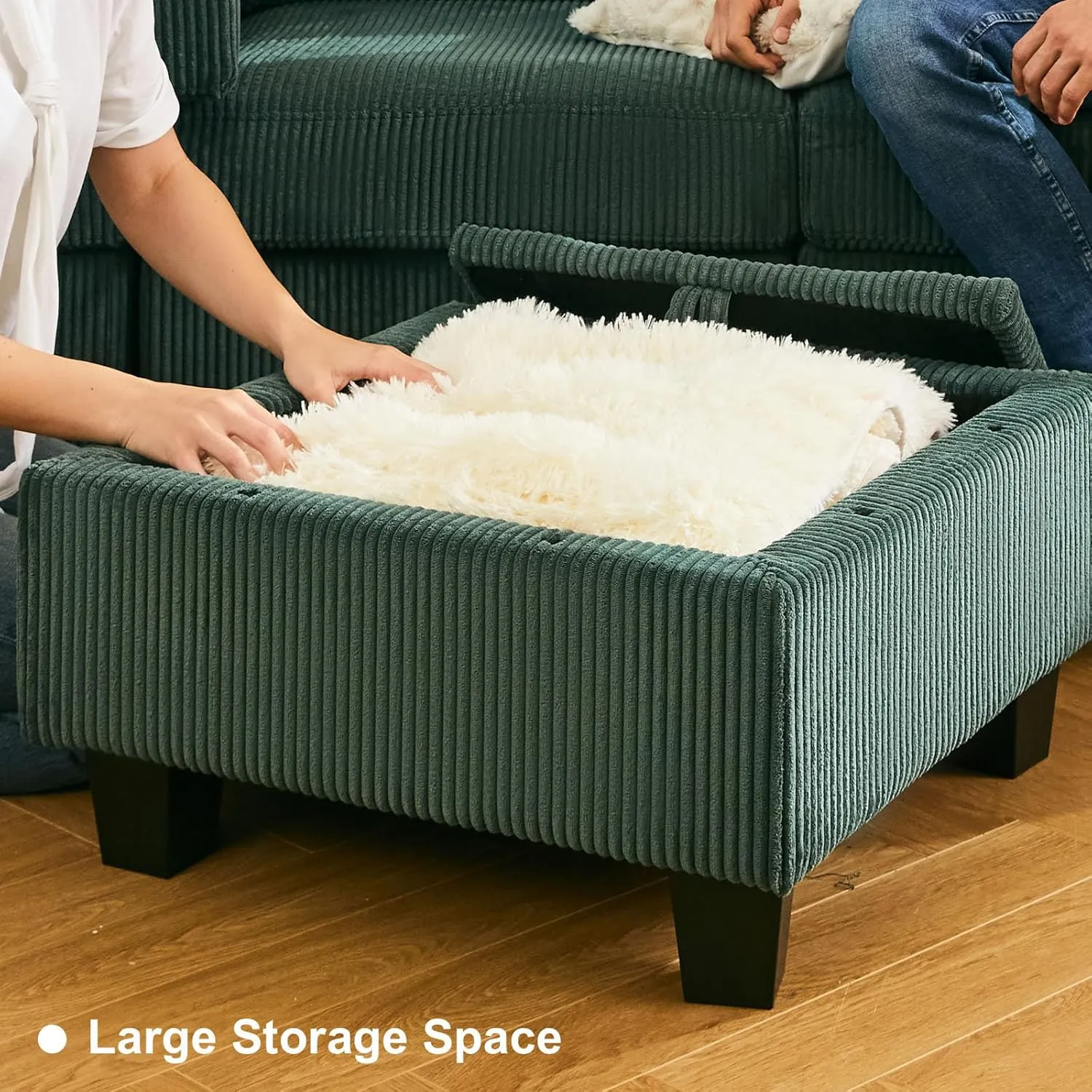 Belffin Modular Sectional Sleeper Sofa with Storage Seat 6 Seat Sleeper Sofa Bed Corduroy Sectional Couch with Reversible Chaise Green Modular Couch for Living Room